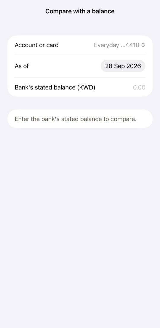 Choose the account, the date, and type the Bank's stated balance.
