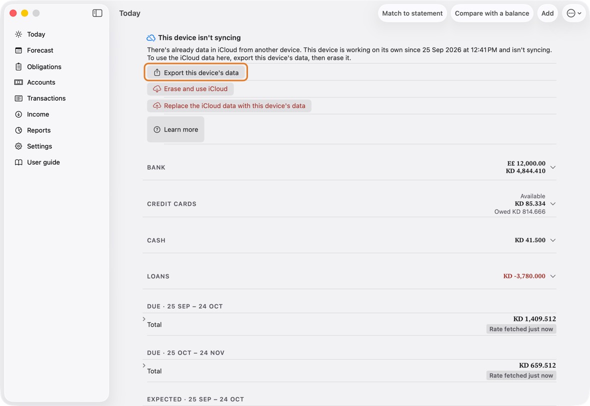 Click Export this device's data, then Save the backup, so nothing it holds is lost.