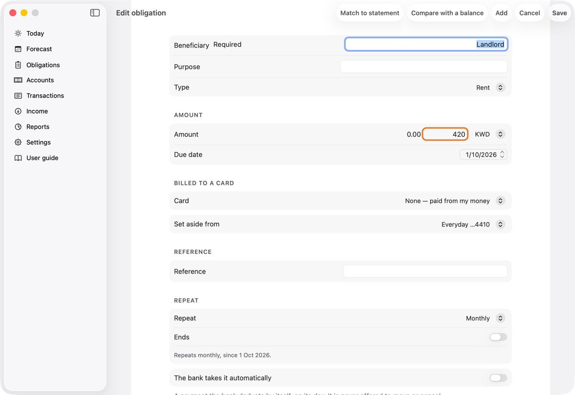 Type the new amount and click Save.