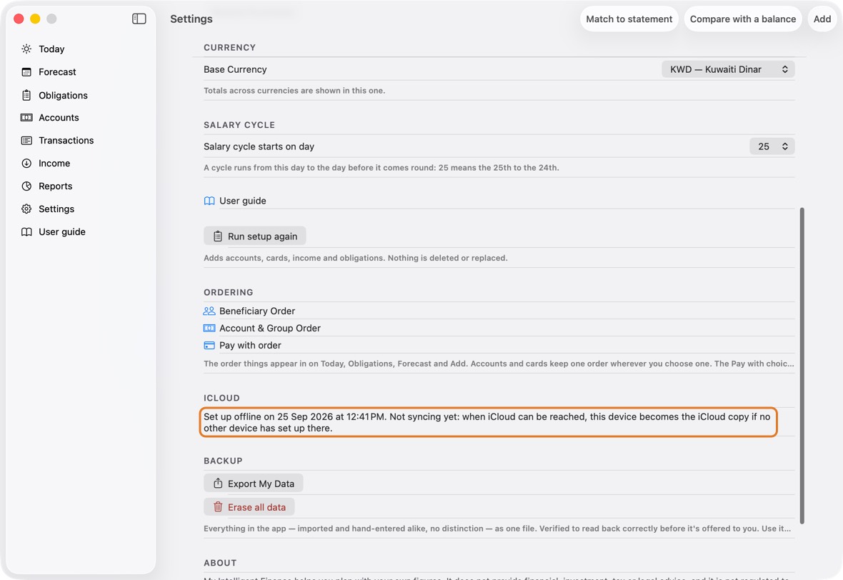 In Settings, under iCloud: Set up offline on a date and time. Not syncing yet.