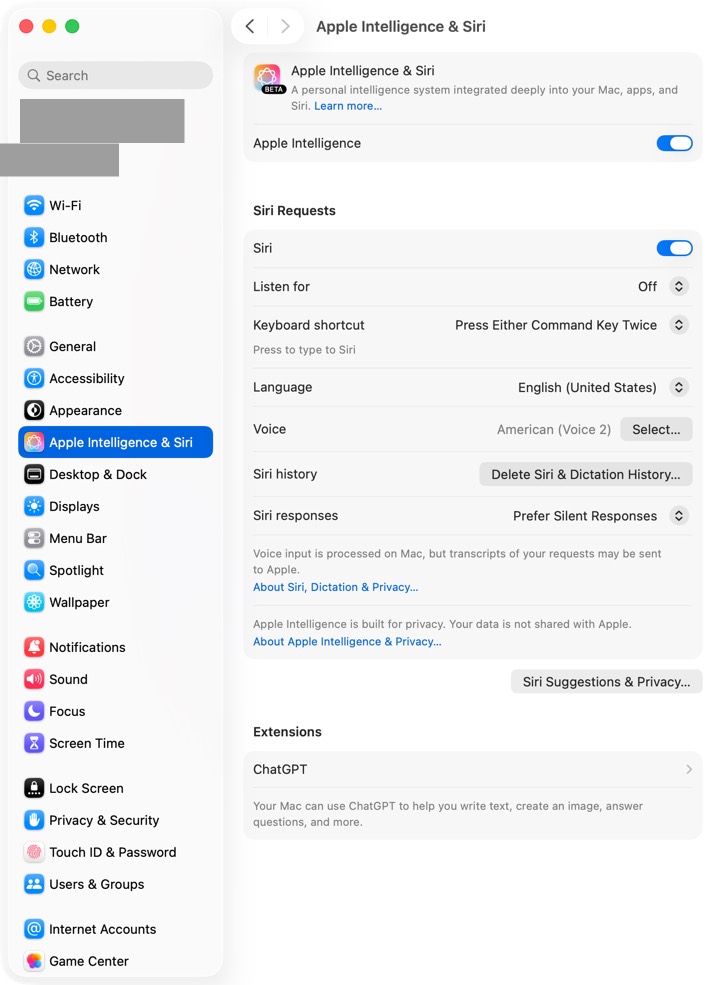 The assistant's written explanation needs Apple Intelligence: a Mac with Apple silicon, with it turned on in System Settings › Apple Intelligence & Siri. Without it, the figures show as on an iPhone without it.
