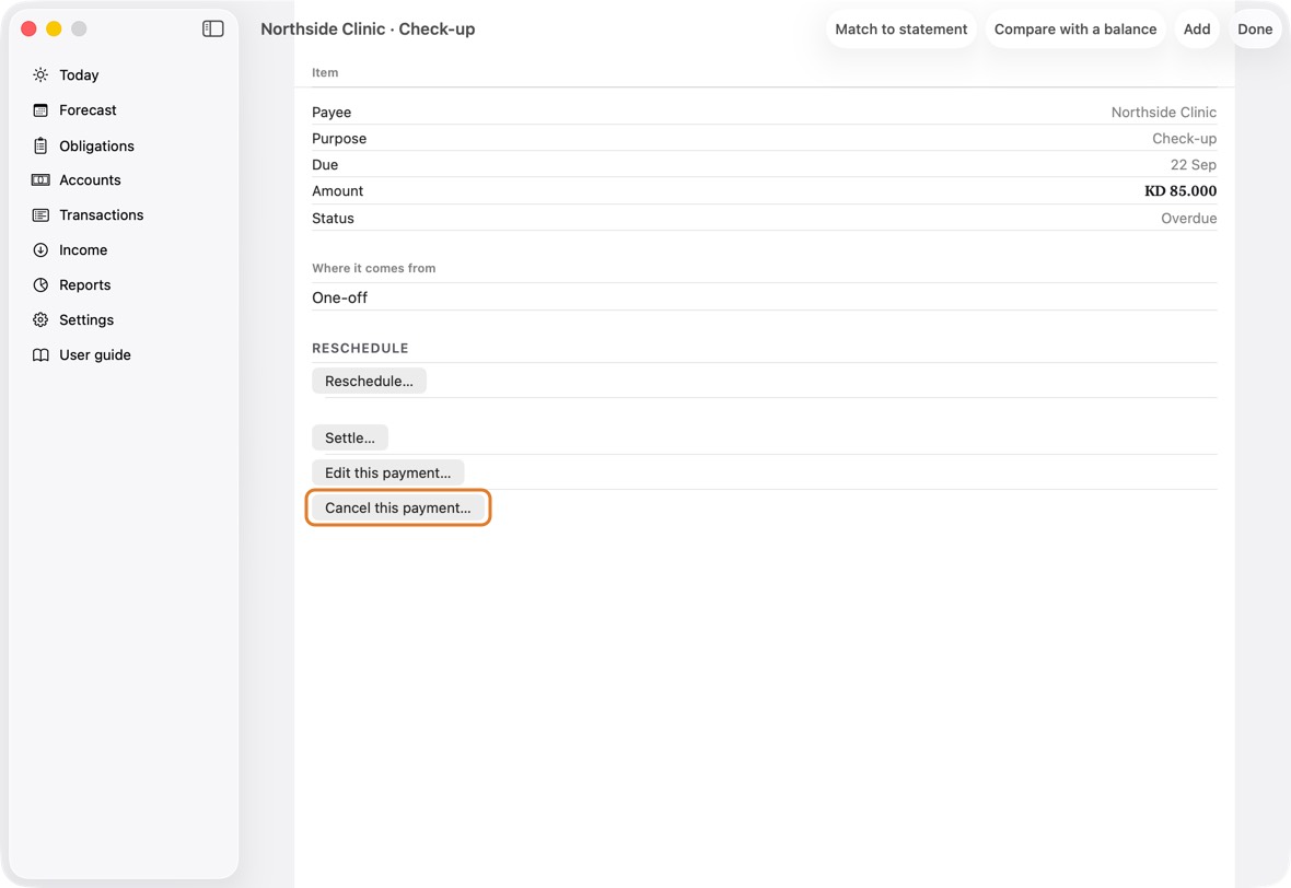If it won't be paid, open it and click Cancel this payment….