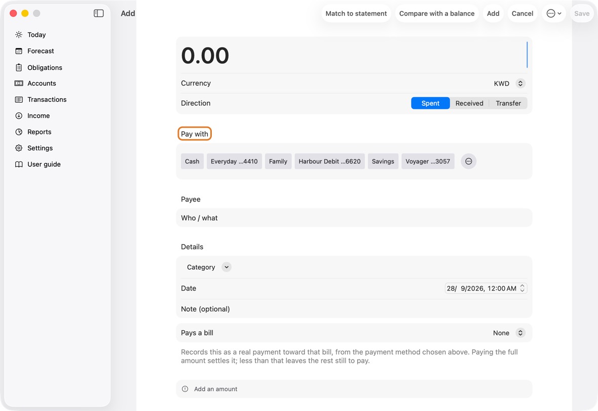 You should now see the Pay with choices on Add, Settle and Edit in your order.