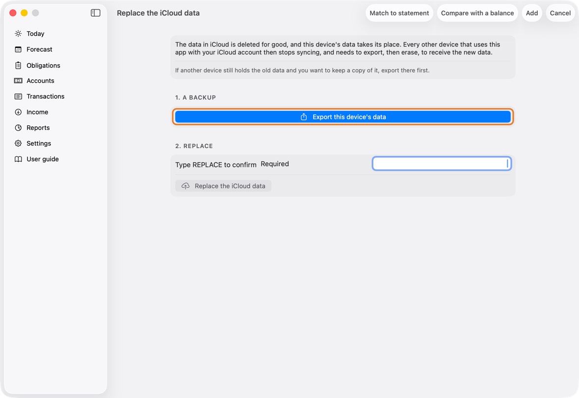 Click Export this device's data, then Save the backup.