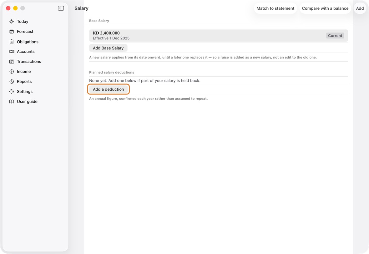 Under Planned salary deductions, click Add a deduction.