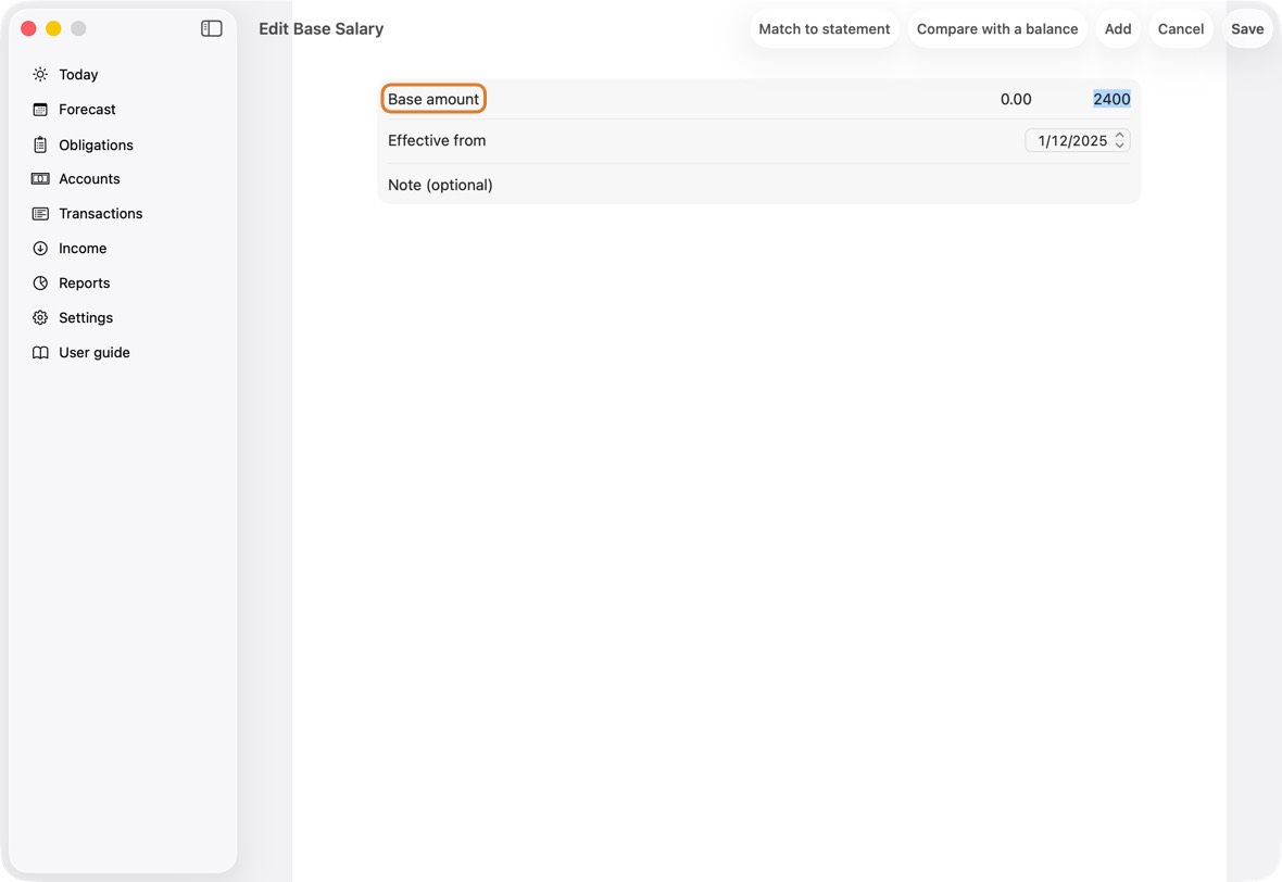 Click Add Base Salary, type the Base amount and the date it starts, and click Save.