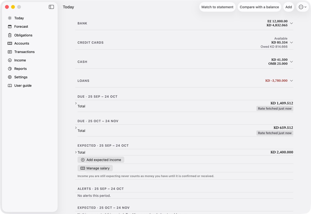 You should now see Today without the line, and each account with its own side of the transfer.